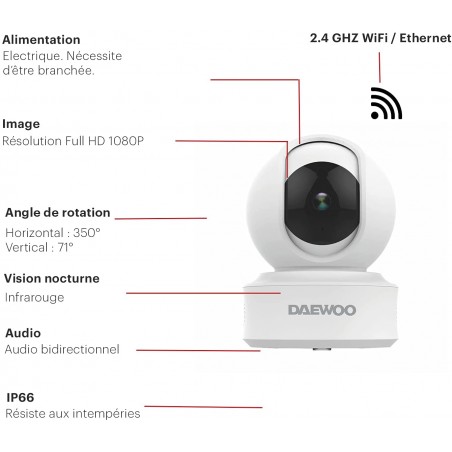 Caméra Intérieure Motorisée Full HD Daewoo IP501